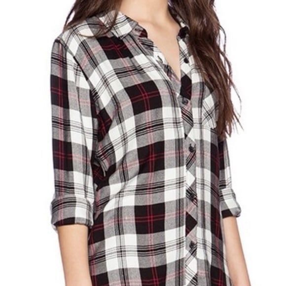 Rails Hunter Black White Cherry Flannel Like Plaid Button Down Open Pocket Shirt - Picture 1 of 8